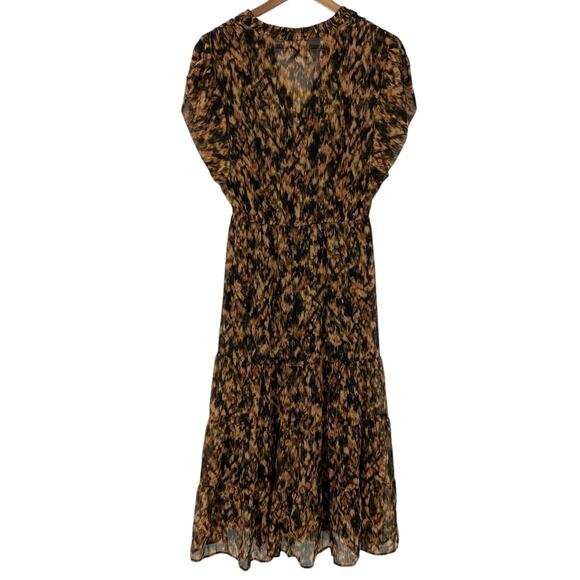 STEVE MADDEN NWT Tiered Printed V Neck Midi Dress Brown Size Small Lined - Picture 5 of 7